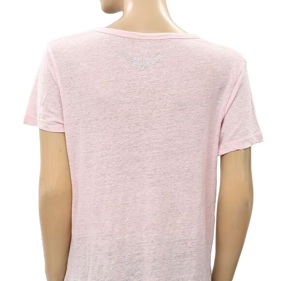 Zadig & Voltaire Atal Lin Solid T-Shirt Blouse Top Henley Pink Causal M 221937 - Picture 7 of 8